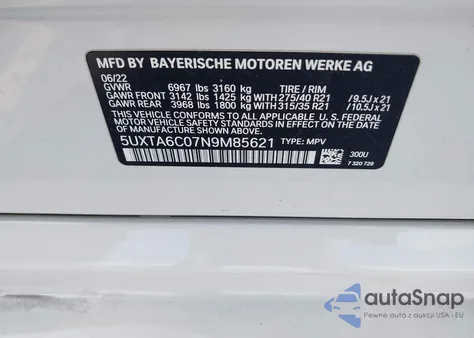 2022 BMW X5 Phev xDrive45E from USA, damaged, VIN 5UXTA6C07N9M85621